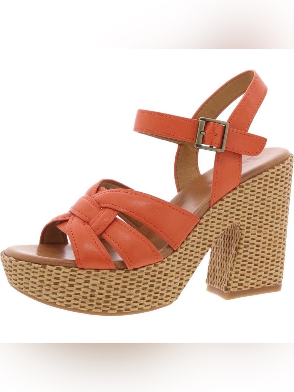 Korks Dee Women's Orange Platform Woven Block Heel Sandal NEW‎ 9